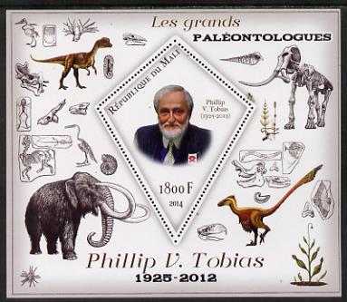 Mali 2014 Famous Paleontologists & Dinosaurs - Phillip V Tobias perf s/sheet containing one diamond shaped value unmounted mint, stamps on personalities, stamps on dinosaurs