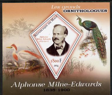 Mali 2014 Famous Ornithologists & Birds - Alphonse Milne-Edwards perf s/sheet containing one diamond shaped value unmounted mint, stamps on personalities, stamps on birds, stamps on 