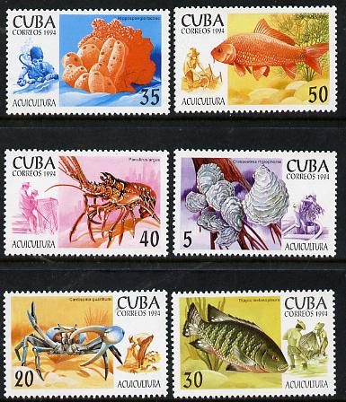 Cuba 1994 Aquaculture set of 6 unmounted mint Mi 3749-54, SG 3894-99, stamps on marine-life, stamps on fish, stamps on coral, stamps on crab, stamps on shells