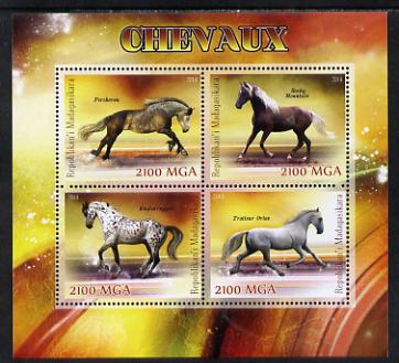 Madagascar 2014 Horses perf sheetlet containing 4 values unmounted mint, stamps on animals, stamps on horses