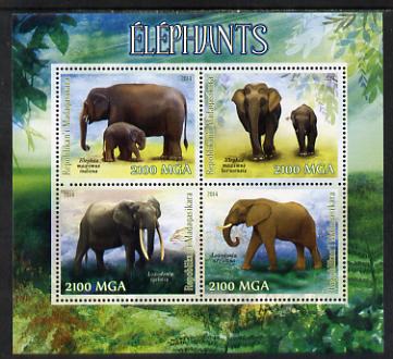 Madagascar 2014 Elephants perf sheetlet containing 4 values unmounted mint, stamps on animals, stamps on elephants