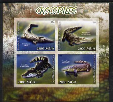 Madagascar 2014 Crocodiles imperf sheetlet containing 4 values unmounted mint, stamps on animals, stamps on reptiles, stamps on crocodiles