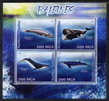Madagascar 2014 Whales perf sheetlet containing 4 values unmounted mint, stamps on , stamps on  stamps on whales, stamps on  stamps on marine life