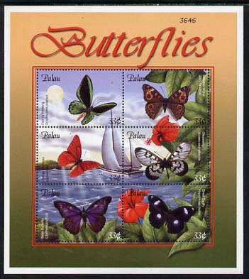 Palau 2000 Butterflies perf sheetlet containing 6 values unmounted mint SG MS 1777a, stamps on butterflies