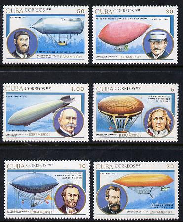 Cuba 1991 Espamer 91 Stamp Exhibition (Airships) set of 6 unmounted mint, Mi 3487-92, stamps on aviation, stamps on stamp exhibitions, stamps on airships, stamps on zeppelins