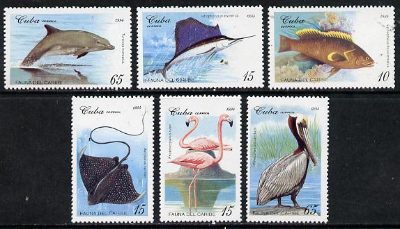 Cuba 1994 Caribbean Fauna (Dolphin, Fish, Pelican, etc) set of 6 unmounted mint, SG 3926-31, stamps on birds   marine-life    fish    whales    pelican    flamingo    