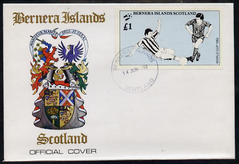 Bernera 1982 Football World Cup imperf souvenir sheet (\A31 value) on special cover with first day cancels, stamps on football, stamps on sport