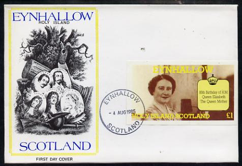 Eynhallow 1985 Life & Times of HM Queen Mother imperf souvenir sheet (\A31 value) on special cover with first day cancels, stamps on royalty, stamps on queen mother