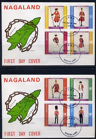Nagaland 1978 Coronation 25th Anniversary perf set of 8 on 2 special covers with first day cancels, stamps on royalty, stamps on coronation, stamps on militaris, stamps on uniforms