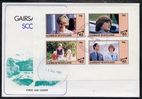 Gairsay 1982 Princess Di's 21st Birthday imperf sheetlet containing complete set of 4 values on special cover with first day cancels, stamps on royalty, stamps on diana, stamps on charles