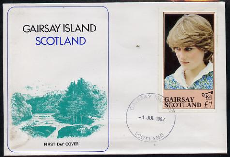Gairsay 1982 Princess Di's 21st Birthday imperf souvenir sheet (\A31 value) on special cover with first day cancels, stamps on royalty, stamps on diana