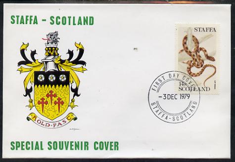 Staffa 1979 Snakes - Cat Snake 14p perf on cover with first day cancel, stamps on reptiles, stamps on snakes