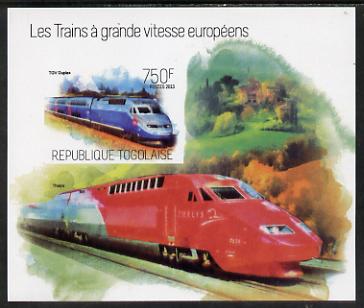 Togo 2013 European High Speed Trains - TGV Duplex imperf s/sheet unmounted mint. Note this item is privately produced and is offered purely on its thematic appeal, stamps on railways