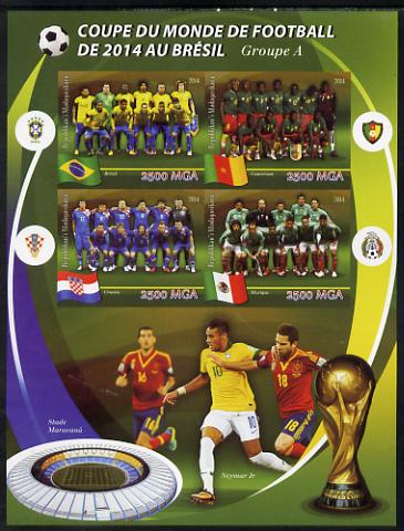 Madagascar 2014 Football World Cup in Brazil - Group A imperf sheetlet containing 4 values unmounted mint, stamps on football, stamps on stadia