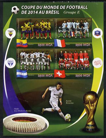 Madagascar 2014 Football World Cup in Brazil - Group E perf sheetlet containing 4 values unmounted mint, stamps on football, stamps on stadia