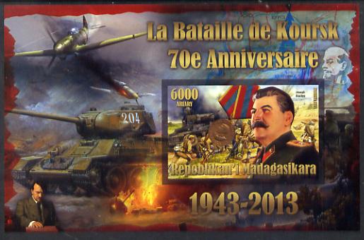 Madagascar 2014 70th Anniversary of Battle of Koursk imperf souvenir sheet unmounted mint , stamps on battles, stamps on  ww2 , stamps on tanks, stamps on aviation, stamps on stalin