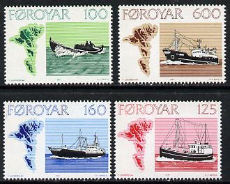 Faroe Islands 1977 Fishing Boats set of 4 unmounted mint SG 23-26 (Mi 24-27), stamps on fishing    ships, stamps on slania