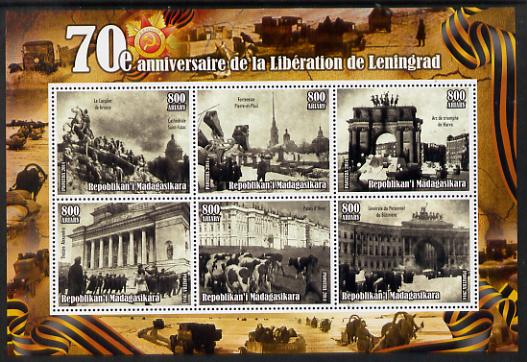 Madagascar 2014 70th Anniversary of Liberation of Leningrad #3 perf sheetlet containing 6 values unmounted mint , stamps on , stamps on  ww2 , stamps on militaria, stamps on tanks