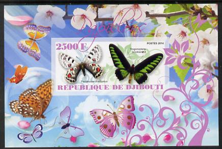 Djibouti 2014 Butterflies #3 imperf souvenir sheet unmounted mint , stamps on butterflies