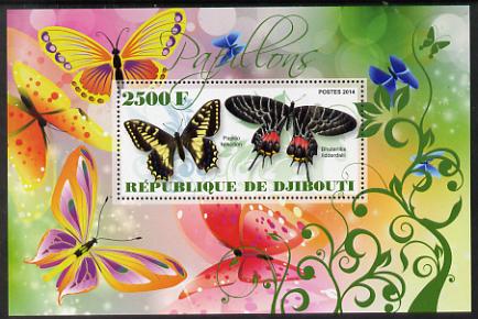 Djibouti 2014 Butterflies #6 perf souvenir sheet unmounted mint , stamps on butterflies