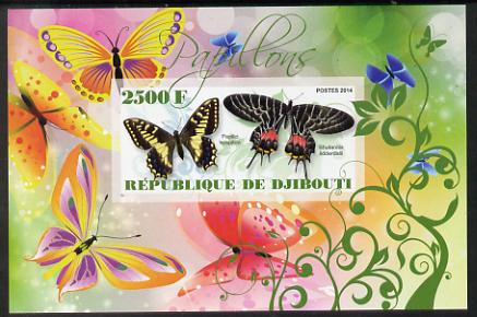 Djibouti 2014 Butterflies #6 imperf souvenir sheet unmounted mint , stamps on butterflies