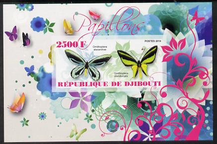 Djibouti 2014 Butterflies #7 imperf souvenir sheet unmounted mint , stamps on butterflies