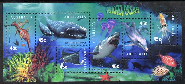 Australia 1998 International Year of the Ocean m/sheet unmounted mint, SG MS1828, stamps on oceans, stamps on marine life, stamps on fish, stamps on squid, stamps on whales, stamps on 