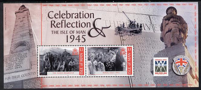 Isle of Man 2005 60th Anniversary of End of World War 2 perf m/sheet unmounted mint SG MS 1216, stamps on royal visit, stamps on  ww2 , stamps on militaria, stamps on memorials