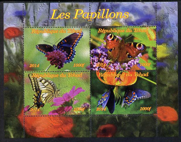 Chad 2014 Butterflies #1 perf sheetlet containing 4 values unmounted mint. Note this item is privately produced and is offered purely on its thematic appeal. , stamps on butterfles