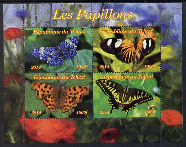 Chad 2014 Butterflies #2 perf sheetlet containing 4 values unmounted mint. Note this item is privately produced and is offered purely on its thematic appeal. , stamps on butterfles