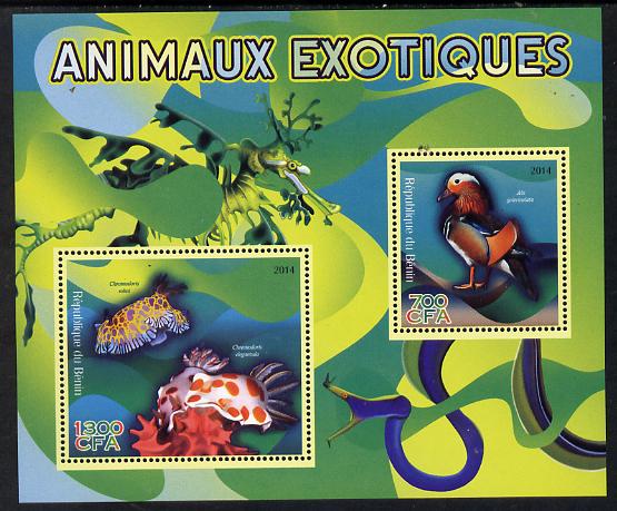 Benin 2014 Exotic Animals - Duck & Sea Slug perf sheetlet containing 2 values unmounted mint , stamps on birds, stamps on ducks, stamps on marine life