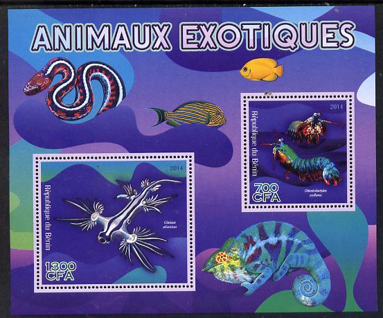 Benin 2014 Exotic Animals - Mantis Shrimp & Sea Slug perf sheetlet containing 2 values unmounted mint , stamps on , stamps on marine life, stamps on crustacea