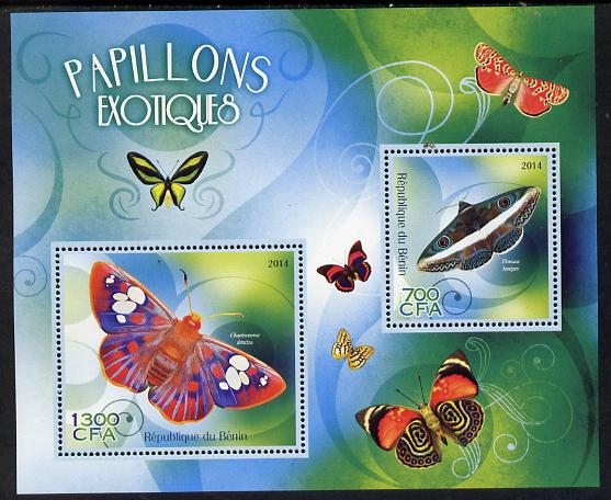 Benin 2014 Exotic Butterflies perf sheetlet containing 2 values unmounted mint , stamps on butterflies
