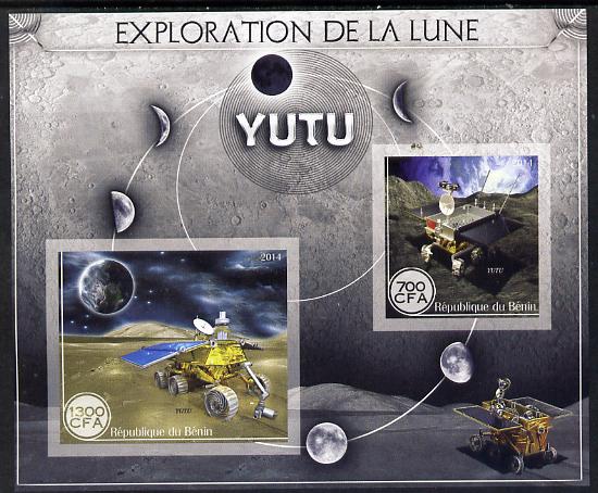 Benin 2014 Exploration of the Moon - Yutu imperf sheetlet containing 2 values unmounted mint , stamps on space, stamps on moon, stamps on satellites