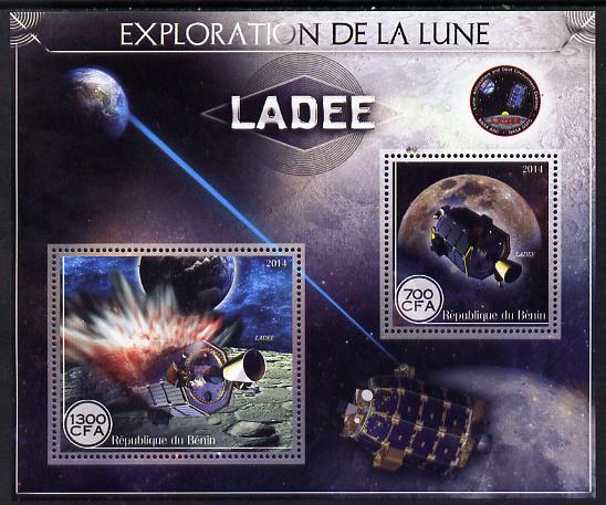 Benin 2014 Exploration of the Moon - Ladee perf sheetlet containing 2 values unmounted mint , stamps on space, stamps on moon, stamps on satellites