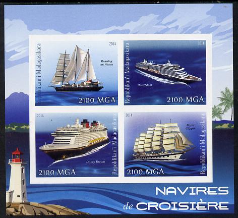 Madagascar 2014 Cruise Ships imperf sheetlet containing 4 values unmounted mint , stamps on ships, stamps on lighthouses