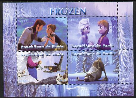 Benin 2014 Disney's Frozen perf sheetlet containing 4 values unmounted mint. Note this item is privately produced and is offered purely on its thematic appeal, stamps on disney, stamps on films, stamps on cinema, stamps on movies, stamps on cartoons, stamps on  3d , stamps on 