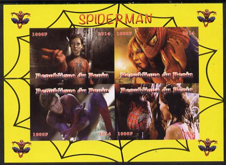 Benin 2014 Spiderman (Movie) imperf sheetlet containing 4 values unmounted mint. Note this item is privately produced and is offered purely on its thematic appeal, stamps on films, stamps on cinema, stamps on movies, stamps on spiderman, stamps on fantasy