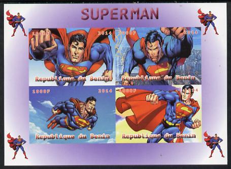 Benin 2014 Superman (Comic Strip) imperf sheetlet containing 4 values unmounted mint. Note this item is privately produced and is offered purely on its thematic appeal, stamps on films, stamps on cinema, stamps on movies, stamps on superman, stamps on fantasy