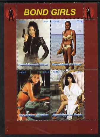 Benin 2014 Bond Girls perf sheetlet containing 4 values unmounted mint. Note this item is privately produced and is offered purely on its thematic appeal, stamps on films, stamps on cinema, stamps on movies, stamps on bond, stamps on  spy , stamps on women, stamps on pin-ups, stamps on 