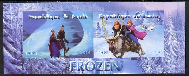 Benin 2014 Disney's Frozen imperf sheetlet containing 2 values unmounted mint. Note this item is privately produced and is offered purely on its thematic appeal, stamps on disney, stamps on films, stamps on cinema, stamps on movies, stamps on cartoons, stamps on  3d , stamps on 