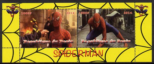 Benin 2014 Spiderman (Movie) perf sheetlet containing 2 values unmounted mint. Note this item is privately produced and is offered purely on its thematic appeal, stamps on films, stamps on cinema, stamps on movies, stamps on spiderman, stamps on fantasy