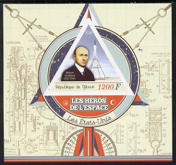 Djibouti 2014 Heroes of Space (American) imperf deluxe sheet containing one triangular shaped value unmounted mint, stamps on space, stamps on shaped, stamps on triangular, stamps on triangle