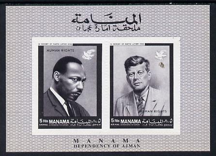 Manama 1968 Human Rights perf m/sheet (Kennedy & Martin Luther King) unmounted mint Mi BL A8B, stamps on human rights   kennedy        nobel  personalities