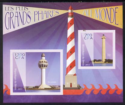 Benin 2014 Lighthouses imperf sheetlet containing two values unmounted mint, stamps on lighthouses