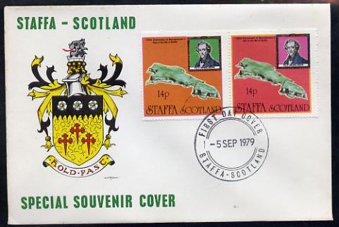 Staffa 1979 Mendelssohn's Visit cover #1 bearing 2 x 14p values showing Map, with first day cancel, stamps on music, stamps on personalities, stamps on composers, stamps on caves, stamps on mendelssohn