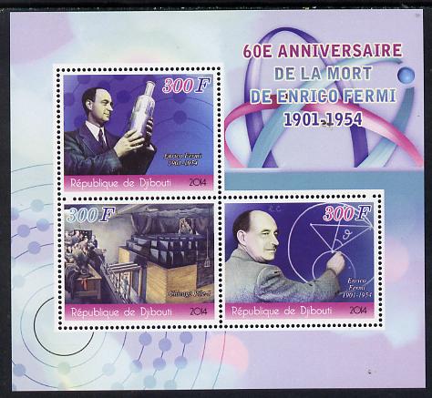 Djibouti 2014 60th Death Anniversary of Enrico Fermi perf sheetlet containing 3 values unmounted mint, stamps on science, stamps on space, stamps on atomics
