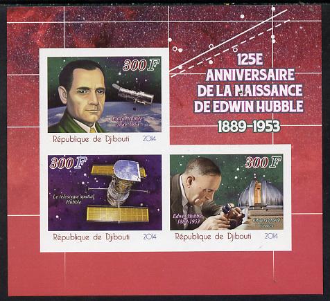 Djibouti 2014 125th Birth Anniversary of Edwin Hubble imperf sheetlet containing 3 values unmounted mint, stamps on space, stamps on science, stamps on astronomy