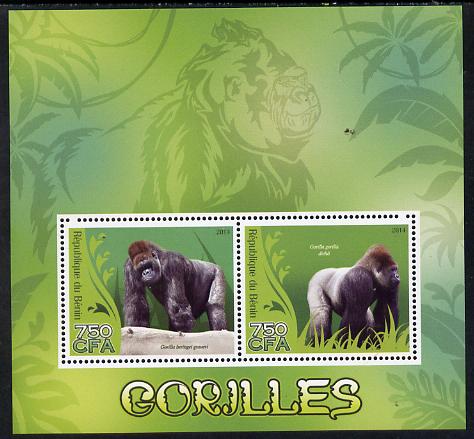 Benin 2014 Gorillas perf sheetlet containing 2 values unmounted mint, stamps on , stamps on  stamps on animals, stamps on  stamps on apes, stamps on  stamps on gorillas
