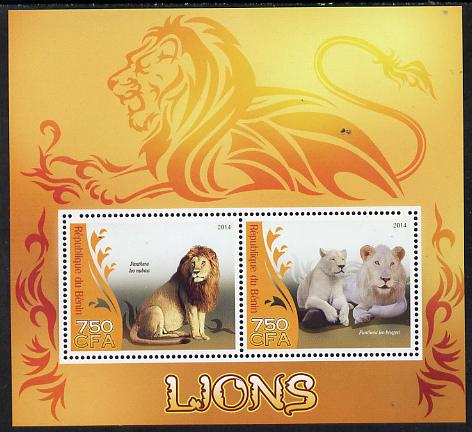 Benin 2014 Lions perf sheetlet containing 2 values unmounted mint, stamps on animals, stamps on cats, stamps on lions